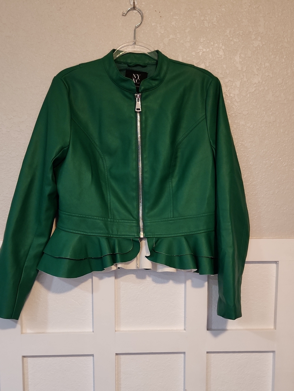 New York & Company Emerald Green Peplum Faux Leather Jacket